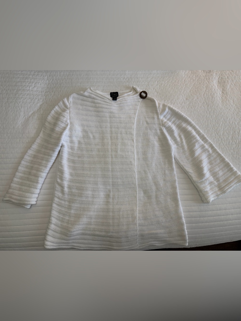 Pure Handknit White Textured Crewneck Sweater